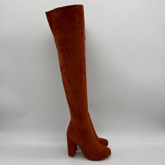 Brown Pointy Toe Chunky Long Boots Heels Pump Pull - Picture 3 of 11